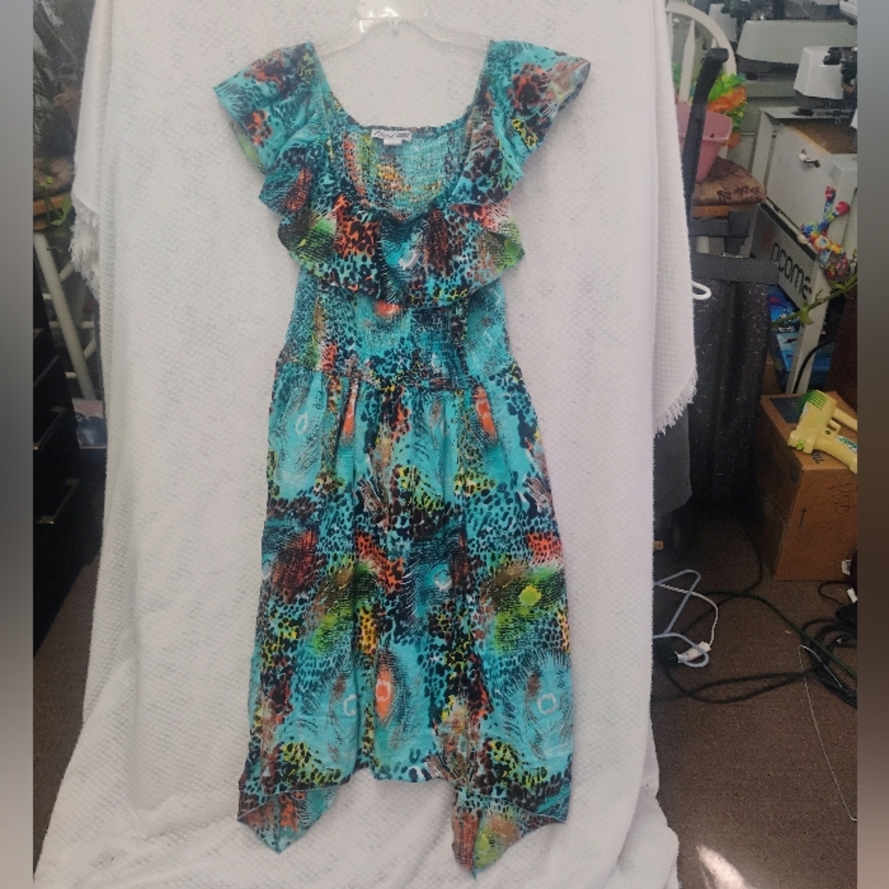 Vtg Erica Brooke Babydoll Maxi Dress Plus Size 28 Safari Tropical Peasent Boho